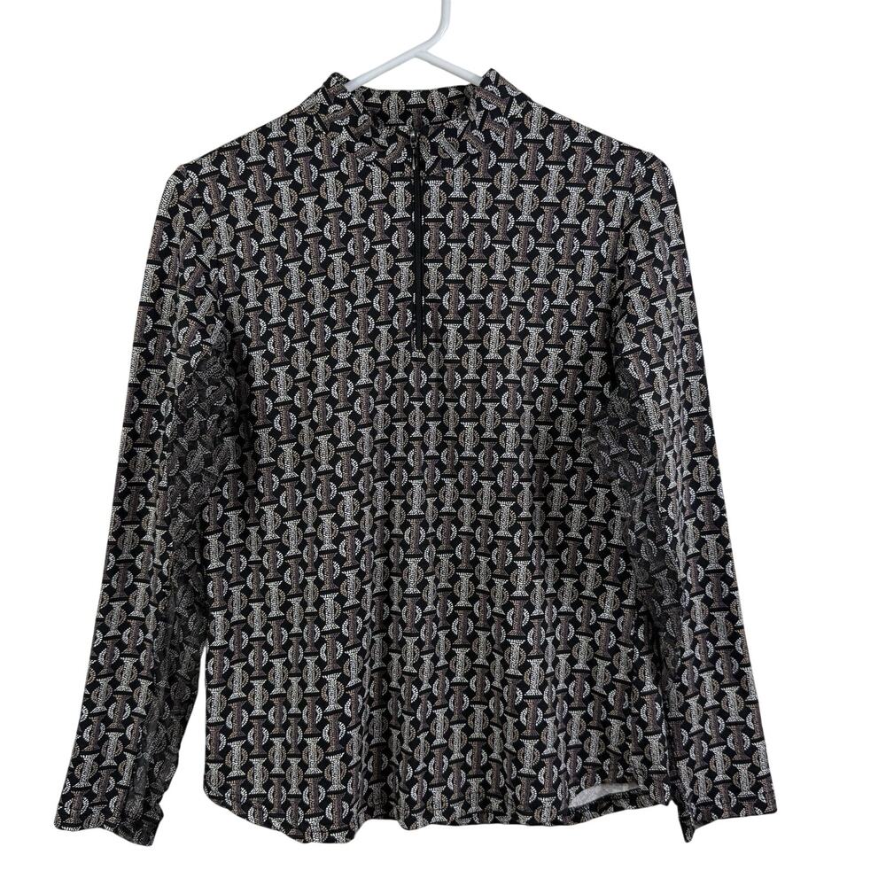 ICIKULS Womens Medium Mosaic Print Long Sleeve Vented Quarter Zip Golf Shirt